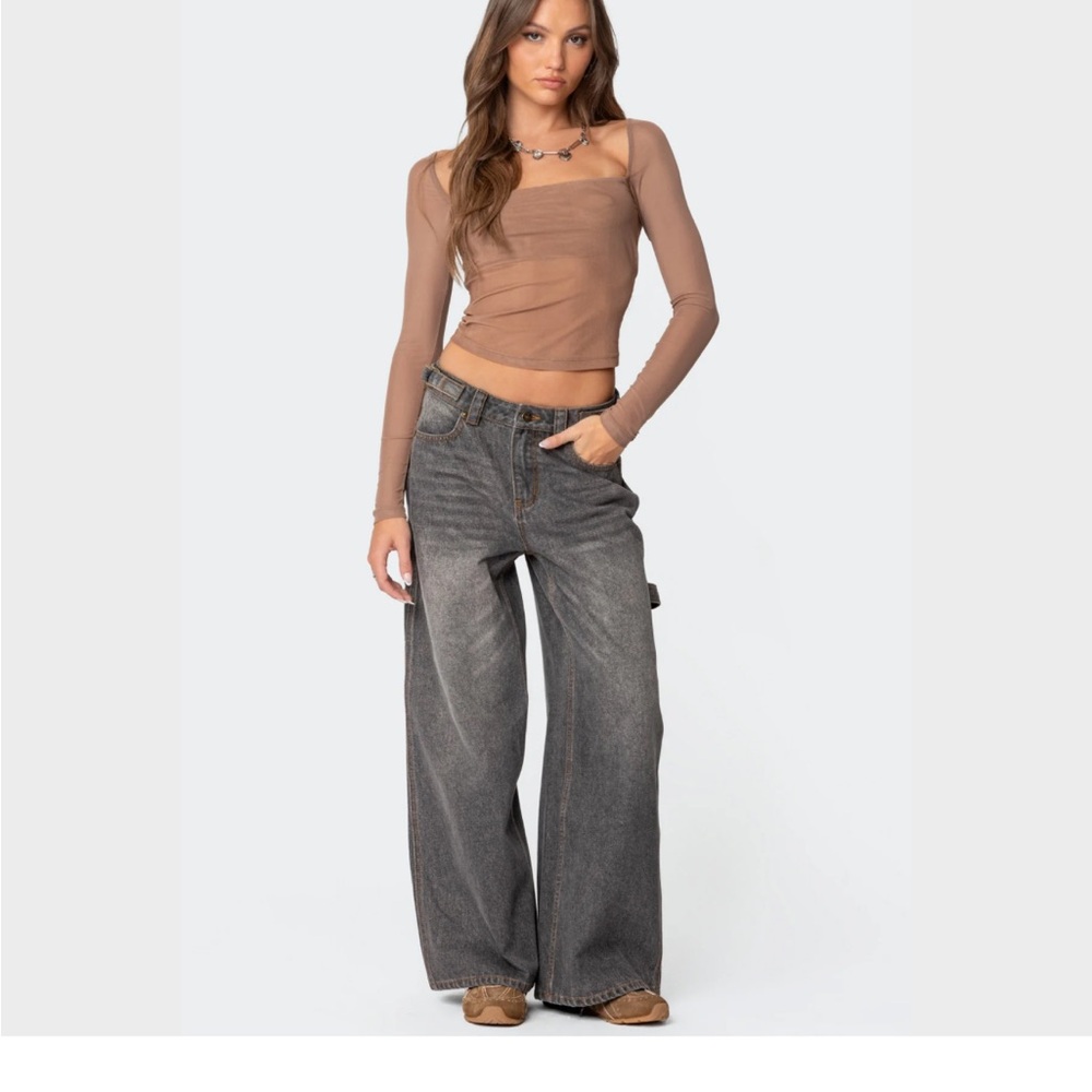 Edikted Baggy Gray Washed Low Rise Carpenter Jeans